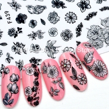 5 sheets lot self-adhesive black flower nail stickers decals for nail art decorations manicure fake nails tips accessories tool 2024 - buy cheap