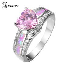 Bamos Pink/Blue/Purple/Red/Green Heart Cubic Zirconia Promise Ring Unique Opal Jewelry White Gold Filled Wedding Rings For Women 2024 - buy cheap