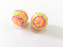 Newest !!  20mm  100pcs/lot Orange/Hotpink/Lime GreenAB Striped Resin Rhinestone Ball Beads,Chunky Beads For Kids Jewelry Making 2024 - buy cheap