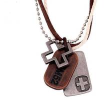 Multilayer Stainless Steel Ball Leather Chain Men Necklace Vintage Hollow Cross Dog Tag Pendant Necklace Choker Handmade Jewelry 2024 - buy cheap
