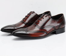Zapatos Oxfords para hombre, calzado de negocios, de cuero genuino, para boda, color negro/marrón 2024 - compra barato