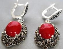 Pendientes de plata 11/2 y marcasita de Coral rojo, pendientes de 925 "Vintage 2024 - compra barato