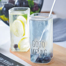 400ml goodmornng single layer square milk breakfast cup Creative transparent glass Simple letter milk juice mug Home water cup 2024 - buy cheap