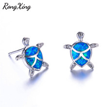 RongXing Lovely Double Blue Fire Opal Turtle Stud Earrings Silver Color Water Drop Rainbow Birthstone Earrings 2024 - buy cheap