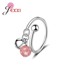 Fast Shipping Women Pink Crystal Bell Pendant Adjustable Rings For Women Lady Girls Best Birthday Party Jewelry 2024 - buy cheap