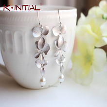 Kinitial Hot Sale Statement Orchid Flower and Pearl Drop earrings Mood star Leaf Earring for Women Pearl Jewelry Earrings femme 2024 - buy cheap