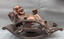 USPS to USA S1694 19" Chinese Pure Bronze Buddhism YuanBao Coin Happy Maitreya Buddha Toad Statue 2024 - buy cheap