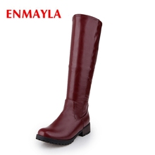 ENMAYLA 2020 New Fashion women round toe knee high zip boots  lady solid square heel fleeces boots ZYL400 2024 - buy cheap