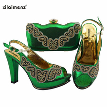 Итальянская зеленая искусственная африканская обувь с подходящими сумками, Высококачественная женская обувь и сумка, подходящие к женской свадебной обуви 2024 - купить недорого