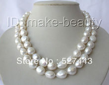 Wholesale free shipping stunning 32" 10-11mm baroque white freshwater cultured pearl necklace 2024 - buy cheap