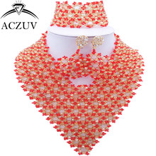 ACZUV Brand Gold AB Red African Wedding Beads Bridal Jewelry Sets Nigerian Necklace and Earrings Bracelet AJ010 2024 - buy cheap