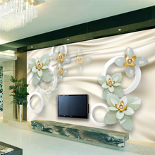 Beibehang papel de parede personalizado sala de estar quarto 3d flor pérola mural de seda fundo tv conjunto de decoração de parede 2024 - compre barato