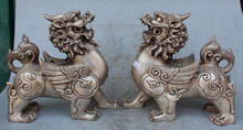 FengShui-estatua de plata China de 10 ", perro, León, bestia, kylin, dragón par de León, PiXiu, bi001963 2024 - compra barato