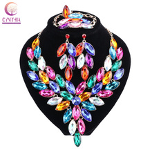 Fashion Multicolor Crystal Rhinestones Necklace Earrings Bracelet Ring For Women Wedding Charm Bridal Jewelry Sets 5 Colors 2024 - buy cheap
