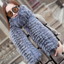 YCFUR Fashion Women Scarves Wraps Winter Trendy Strips Silver Fox Fur Scarf Female Wide Scarves Shawls Ladies 2024 - buy cheap