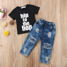 Conjunto roupa jeans para bebês recém-nascidos, conjunto de roupas de verão para meninos e bebês com camisetas, calças jeans 2024 - compre barato