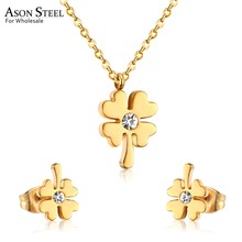 ASONSTEEL Flower Cubic Zirconia Necklace Earring Sets Female Bijoux Gold/Silver Color Rolo Link Chain Pendant Necklaces Wedding 2024 - buy cheap