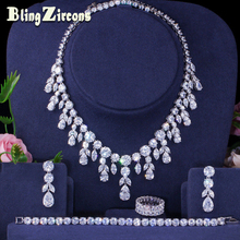 Beaqueen aaa zircônio cúbico colar pesado brincos e pulseira anéis 4 peças conjunto de joias de casamento completo dubai js183 2024 - compre barato