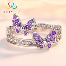 Beiver-Anillo de circonita con forma de mariposa para mujer, joyería de compromiso, color púrpura, moda AAA, novedad de 2019, R791 2024 - compra barato