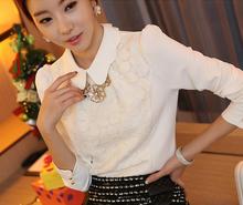 2016 Spring Women Fashion Long Sleeve Turn-down Collar Sweet Floral Patchwork White Chiffon Blouse Tops Casual Shirt Blusas 2024 - buy cheap