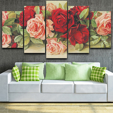 Póster Modular en lienzo con impresiones HD, marco de rosas Rosas y rojas, arte de pared, pintura para sala de estar, decoración del hogar, imágenes de flores, 5 paneles 2024 - compra barato