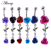 Alisouy 1PC Rainbow rose Flower Belly Piercing Belly Button Rings Navel Piercing Ombligo Belly Ring Earring women Body Jewelry 2024 - buy cheap