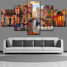 Impresiones en lienzo para decoración del hogar, pintura de pared del dormitorio, 5 piezas, restaurante de Venecia, imágenes modulares abstractas de Italia, póster de Ciudad de Agua 2024 - compra barato