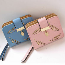 Women Leather Leaves Wallet Short Purse Ladies Fashion Card Holder Wallets 2024 - buy cheap