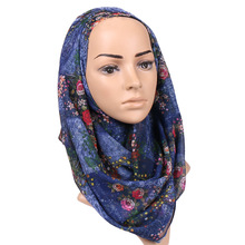 Hijab lenço de algodão xales florais cachecóis muçulmanos trubans longos envoltórios moda lenços islâmicos bandana tamanho grande pashmina 180*70 2024 - compre barato