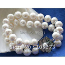 2ROW 12MM WHITE ROUND FRESHWATER CULTURED PEARL BRACELET SEA SHELL FLOWER CLASP WHOLESALE NEW FREE SHIPPING FN1041 2024 - buy cheap