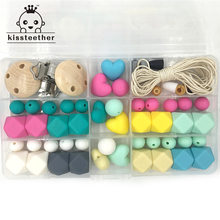 Baby Teether Toys Silicone Teething Kit Geometric Hexagon Silicone Wooden Pacifier Clip Teething Beads DIY Nursing Necklace 2024 - buy cheap