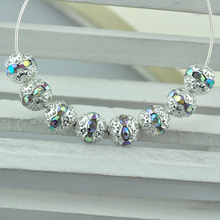 Envío Gratis 100 piezas cuentas de Metal de 10mm nuevo diseño DIY perlas de Cristal AB blanco de diamantes de imitación de plata Chapado en cuentas del encanto del espaciador 2024 - compra barato