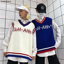VERSMA 2018 Korean Harajuku Instagram BF Letter Mens Knitted Vests Sweater V Neck Oversized Sleeveless Sweater Men Vest Pullover 2024 - buy cheap