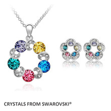 Super Sale 2016 hot christmas gift! wedding party jewelry sets circle pendant necklace earrings set Crystal from Swarovski 2024 - buy cheap