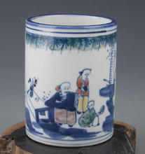 Suporte de caneta arcaica de porcelana clássica chinesa, requintado, pintado com personagens folk 2024 - compre barato