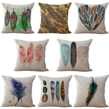 Cushion Case Linen Beautiful Feather Patterns Cover Car Sofa Throw Pillows Decorative Pillowcase almofada decorativos cojines 2024 - buy cheap