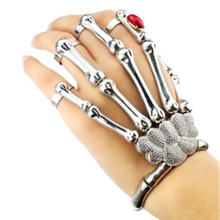 Esqueleto vintage punk com cinco pontas, joia com pulseira elástica estilo hip hop e caveira com ornamento de anéis ajustáveis 2024 - compre barato