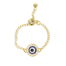 simple round enamel blue evil eye charm gold link chain adjusted lucky ring for women 2024 - buy cheap