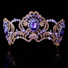 Baroque Purple Flower Crystal Bridal Tiaras Crown For Bride Gold Color Rhinestone Diadem Crown Headband Wedding Hair Accessories 2024 - buy cheap