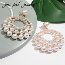 JUST FEEL-pendientes de lujo con perlas de imitación para mujer, aretes colgantes de estilo bohemio, brillantes, color blanco, regalos de boda 2024 - compra barato