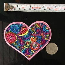 5 Pieces Rainbow Floral Peace Love Heart Patches Iron on Embroideried Appliques Sewing DIY Garment Accessories 2024 - buy cheap