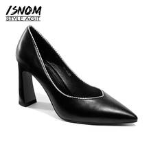 ISNOM New Autumn High Heels Women Pumps Genuine Leather Pointed Toe Shoes Shallow Footwear 2018 Fashion Office Ladies Shoes 2024 - buy cheap