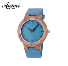 Fashion New Unique Blue Wood Watch Men Women Analog Casual Genuine Leather strap ladies Dress Quartz Wristwatches Lovers Gifts 2024 - buy cheap