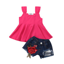 New Infant Baby Girl T-shirt Vest Top+Rose Shorts Summer Outfit Set Clothes 2024 - buy cheap