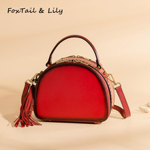 FoxTail & Lily Lady Vintage Tassel Rivet Shoulder Crossbody Bag Genuine Leather Luxury Handbags Women Bags Designer High Quality 2024 - buy cheap