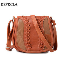 REPRCLA Vintage Leather Shoulder Bag Patchwork Knitting Women Messenger Bags Crossbody High Quality Women Bags New Arrivals 2024 - buy cheap
