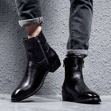 Masorini Chelsea Genuine Leather Boots Men Pointed Toe Boots Rubber Mid-Calf Zip High Top British Style Fashion Shoes WW-139 2024 - buy cheap