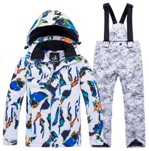 Children Skiing suit Quality waterproof hooded jacket parkas+pants girl boy winter clothes ski snowboarding 2pcs suits outfit 2024 - buy cheap