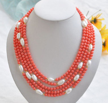 Collar de perlas barrocas blancas, cuentas de coral Rosa naturales de 21 ", 5 filas, venta al por mayor 2024 - compra barato