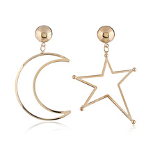 Fashion Simple Exquisite Geometric Cutout Pendant Earrings Women's Personality Creative Asymmetry Crescent Stars Earrings 2024 - buy cheap